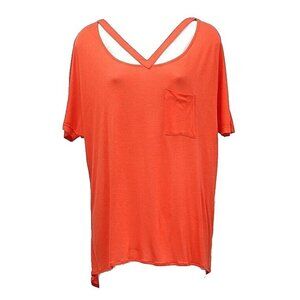 Khloe Sz M Orange SS Cut Out Neck Hi Lo Rayon Nylon Bohemian Top